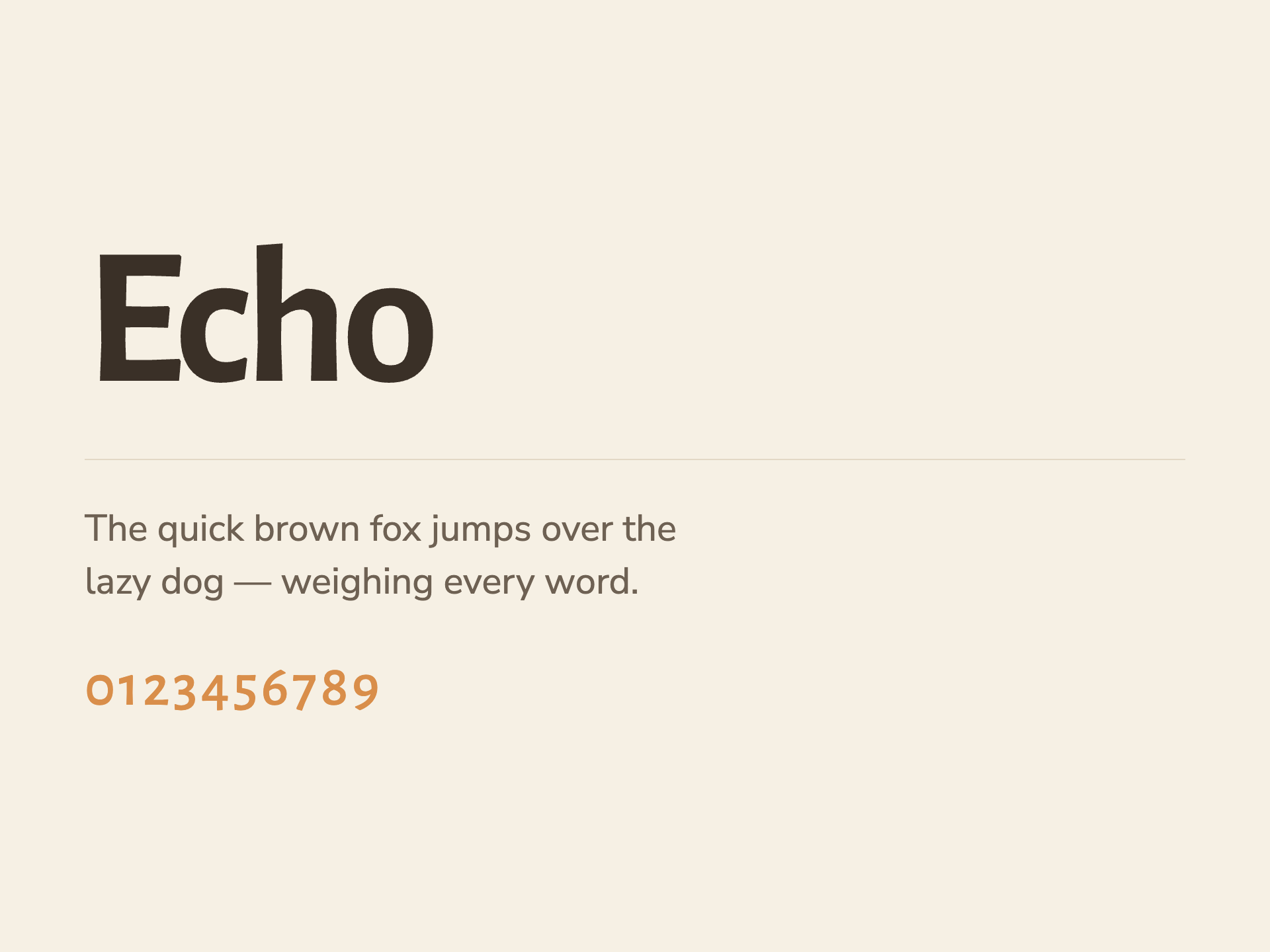 Anchors the humanist-sans type voice: weight, spacing, and hierarchy at a glance.